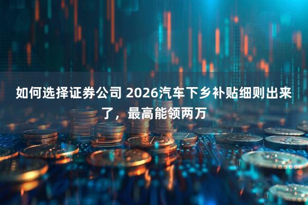 如何选择证券公司 2026汽车下乡补贴细则出来了，最高能领两万